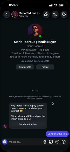 Link sent only after the person follows the account